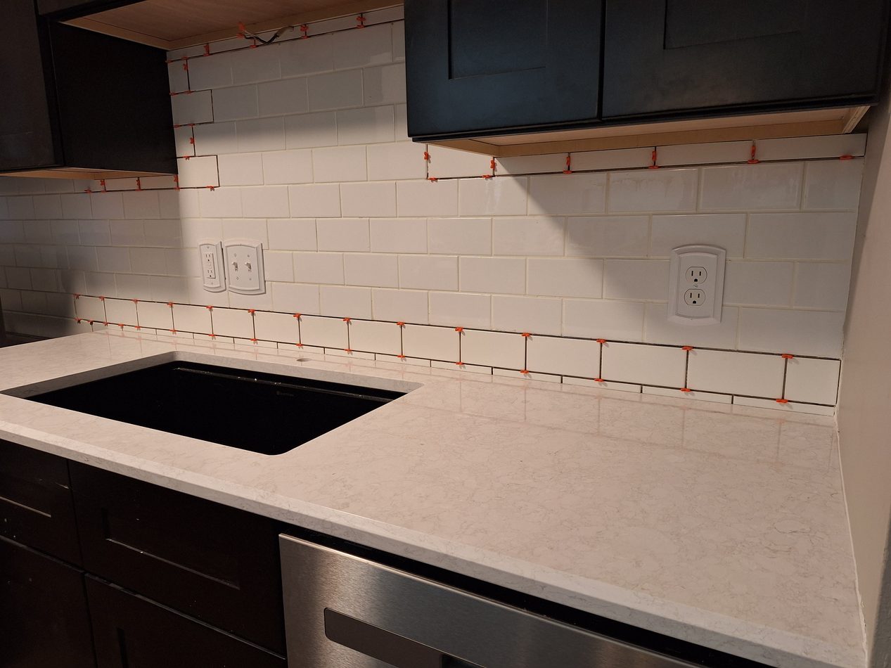 Kitchen backsplash tile installation in progress in Steamboat Springs